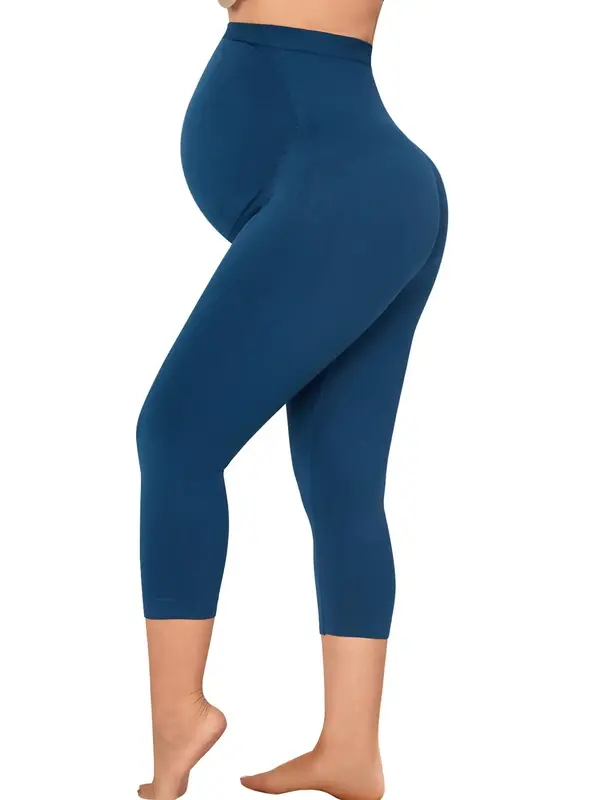 Maternity Solid High Waist Capri Leggings, Soft & Stretchy Supportive   Pants, Maternity Shapewear for All Seasons