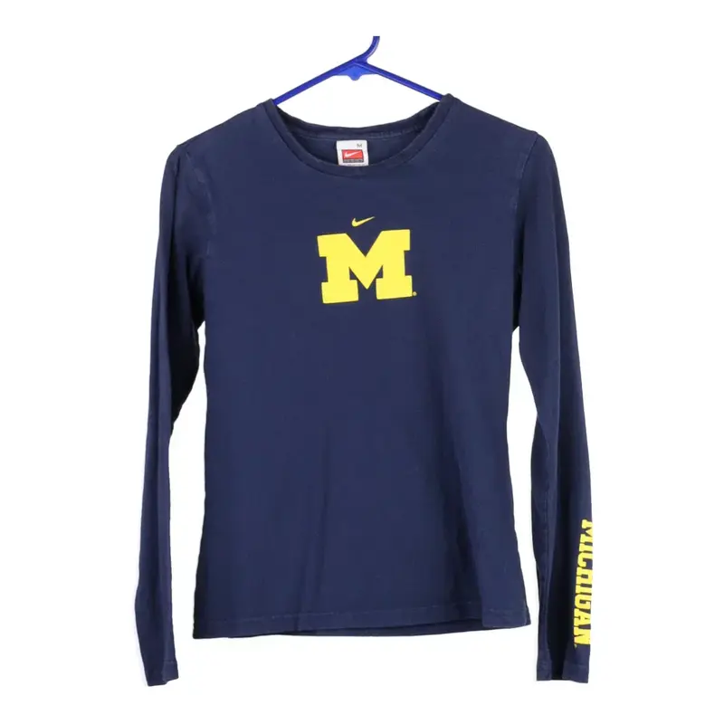 Age 10-12 Michigan Wolverines Nike NCAA Long Sleeve T-Shirt - Medium Navy Cotton