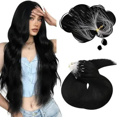 MORESOO Microbead Extensions Microlink Hair Extensions Micro Loop Natural Straight Human Hair Invisibead Extensions Micro Rin...