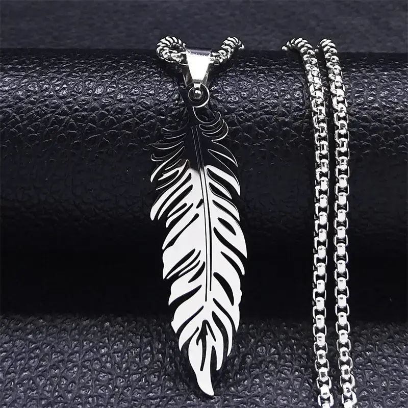 Fashion Stainless Steel Feather Pendant Hip-Hop Unique Gifts for Men and Women, Trendy Exquisite Jewelry Necklaces