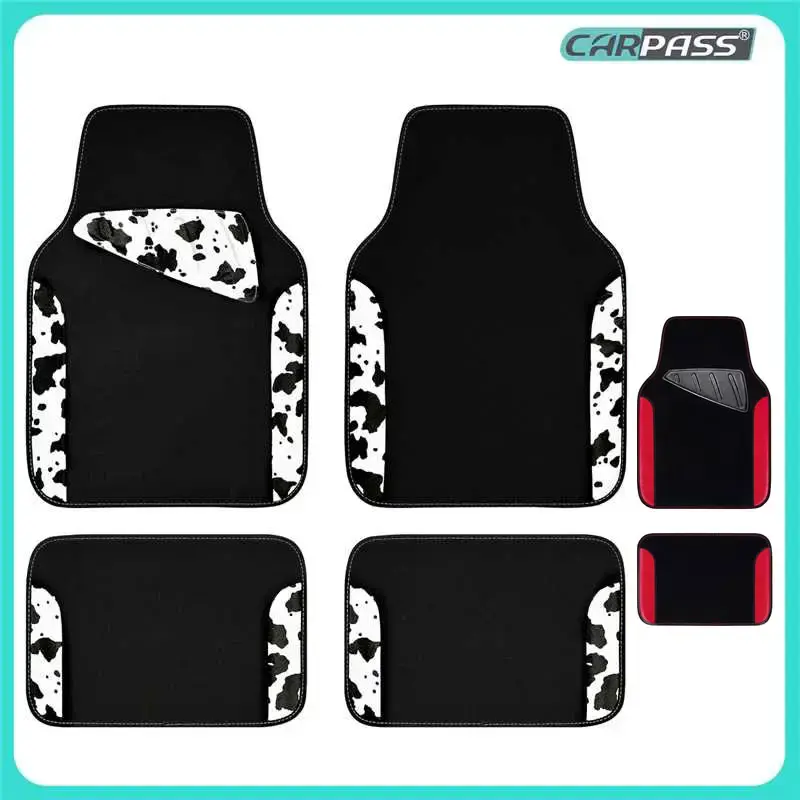 CAR PASS Waterproof Universal Fit Car Floor Mats, Cow Print Car Mats Fit for SUV,Vans,sedans, Trucks,Heel Backing,Cute Women ...