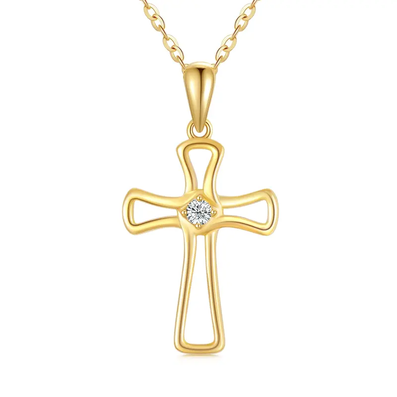 14K Gold Moissanite Cross Pendant Necklace