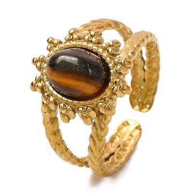 Oval Natural Tiger Eye Finger Rings