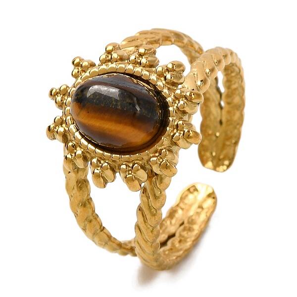 Oval Natural Tiger Eye Finger Rings