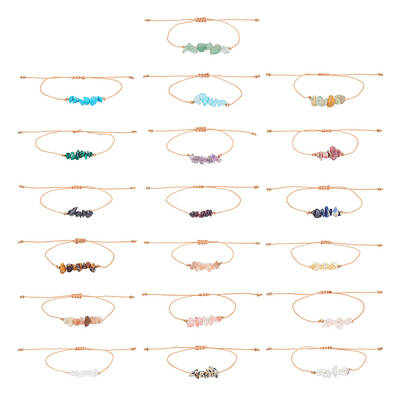 19Pcs 19 Styles Natural & Synthetic Mixed Gemstone & Glass Chips Braided Bead Bracelets Set for Women