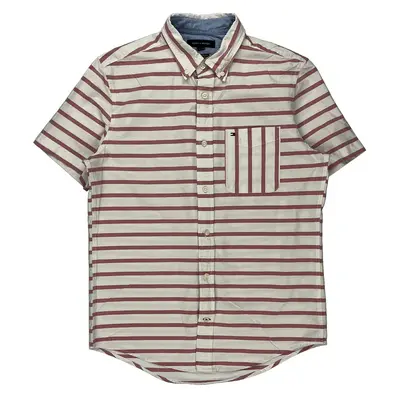 Tommy Hilfiger Striped Short Sleeve Shirt - Medium White Cotton Blend
