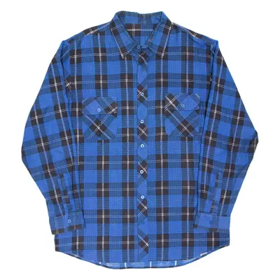 Mens Flannel Shirt Blue Check Long Sleeve L