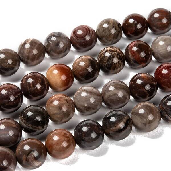 Natural Petrified Wood Round Bead Strands