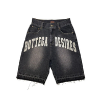 Zero Shipping Fees! Hurry Up and Shop! Street Harajuku Retro Denim Shorts with Letter Embroidery Oversized Jeans Men Y2k Loos...
