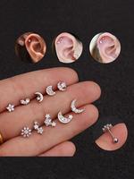 Women's Elegant Rhinestone Decor Star & Moon Design Stud Earrings, 10pcs/set Trendy Exquisite Stud Earrings, Chic Gorgeous Je...
