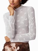 Women's Lace Long Sleeved See Through Mesh Small High Neck T-shirt Top Are Lightweight, Soft and Elastic, The Design Pattern ...