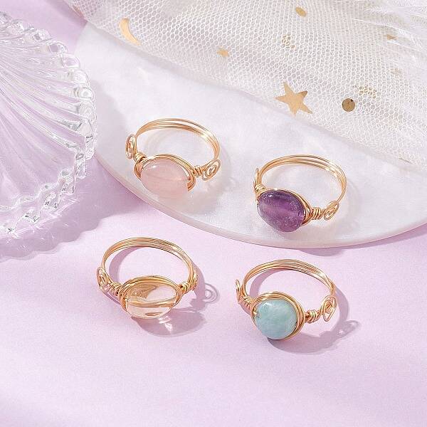 Oval Natural Amethyst & Amazonite & Rose Quartz & Citrine Finger Rings