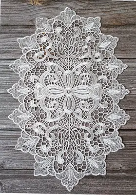 Decorative Lace Embroidered Cushion | Color: White oval | Size: 30x45 cm