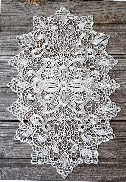 Decorative Lace Embroidered Cushion | Color: White oval | Size: 30x45 cm