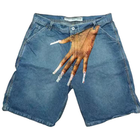 Jorts Y2K Hip Hop Pattern Printed Denim Shorts Men's High Street Shorts Tide Couple Casual jeans