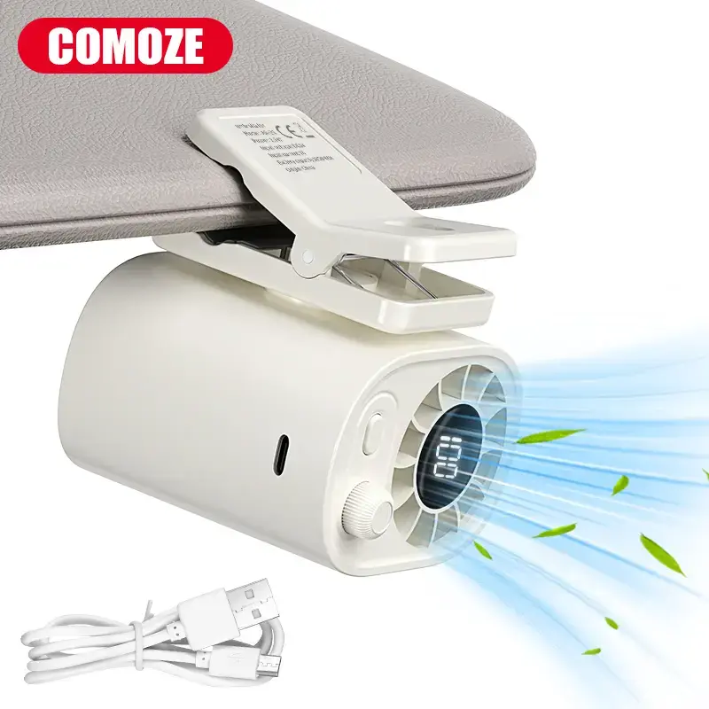 COZOME Car Clip On Fan 【No Cooling Function】 with LED Display 360° Rotation 100 Speeds Adjustable USB Rechargeable Perso...