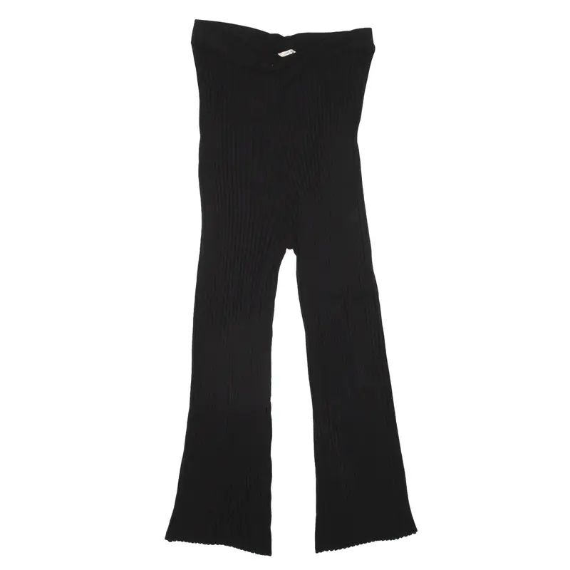 JACK WILLS High Rise Ribbed Trousers Black Regular Flared Viscose Womens W24 L21