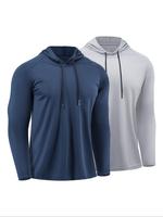 Men's Solid Long Sleeve Drawstring Hoodie Tee, Casual Sporty Hooded Sweatshirt for Running Gym Workout, Gym Tops, Men's Sport...
