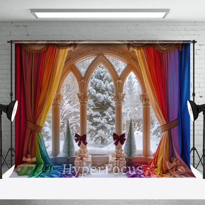 Colorful Rainbow Curtain Window Christmas Backdrop - Aperturee