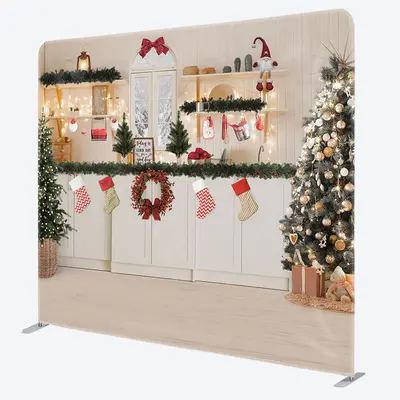 Aperturee Light Tree Christmas Kitchen Tension Fabric Backdrop - Aperturee