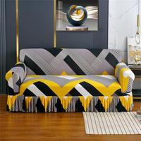 Elastic Cover with Skirt for Sofa, 1 Count Geometric Pattern Washable Sofa Slipcover, Furniture Couch Sofa Cover for Home Dec...
