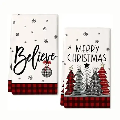 Christmas Themed Kitchen Towel, 2 Counts/set Merry Christmas Lettering Soft Absorbent Towel, Kitchen Cleaning Towel, Kitchen ...