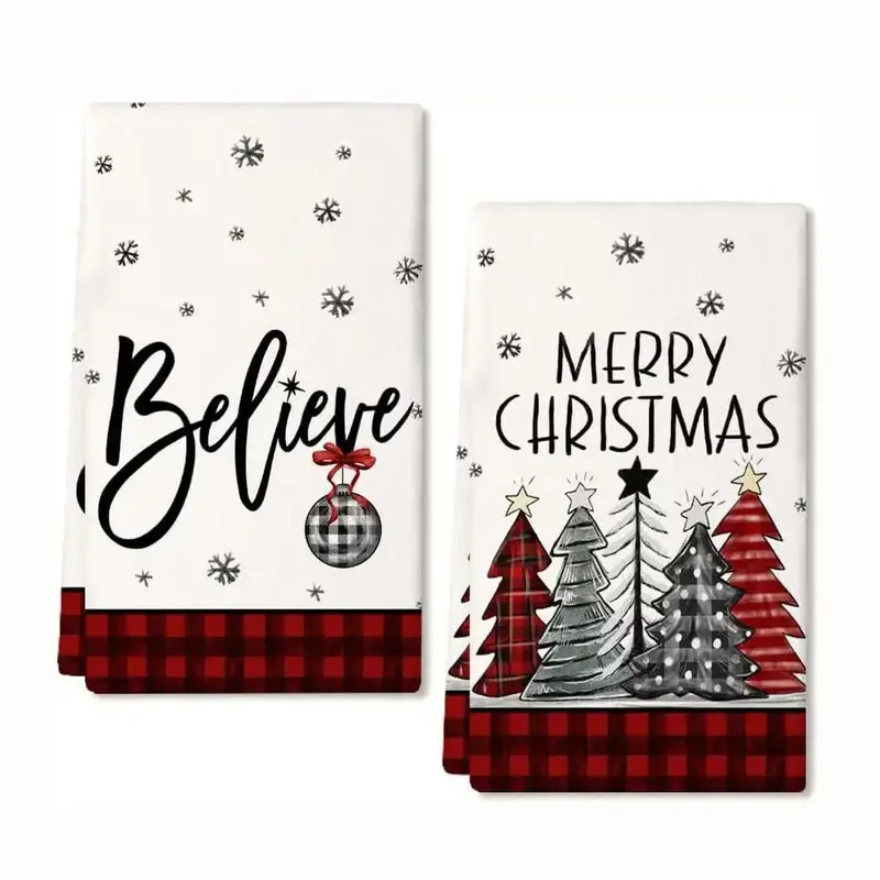 Christmas Themed Kitchen Towel, 2 Counts/set Merry Christmas Lettering Soft Absorbent Towel, Kitchen Cleaning Towel, Kitchen ...