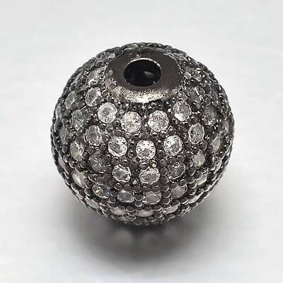 Round Brass Micro Pave Cubic Zirconia Beads