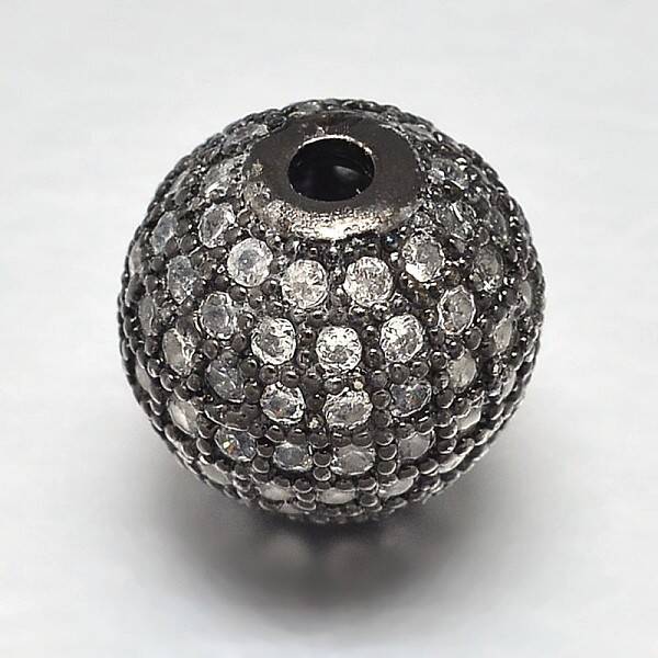 Round Brass Micro Pave Cubic Zirconia Beads