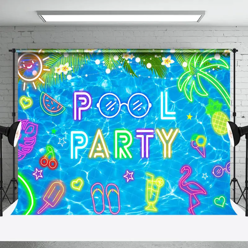 Colorful Neon Summer Swimming Pool Party Backdrop - Aperturee