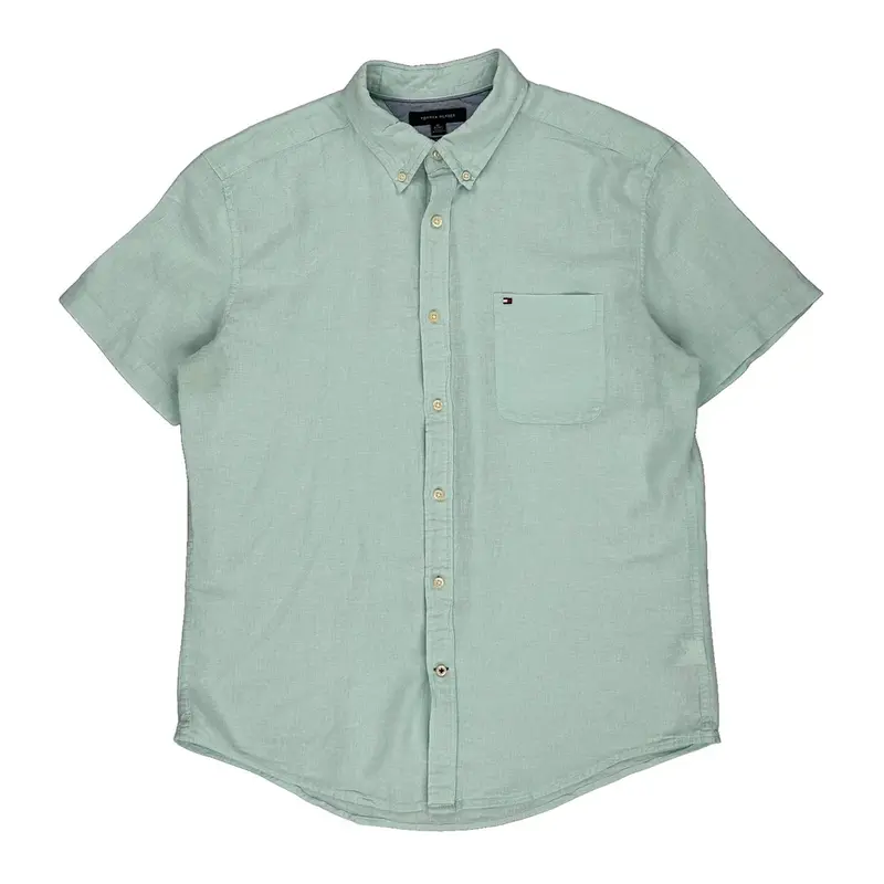 Tommy Hilfiger Short Sleeve Shirt - XL Blue Linen Blend