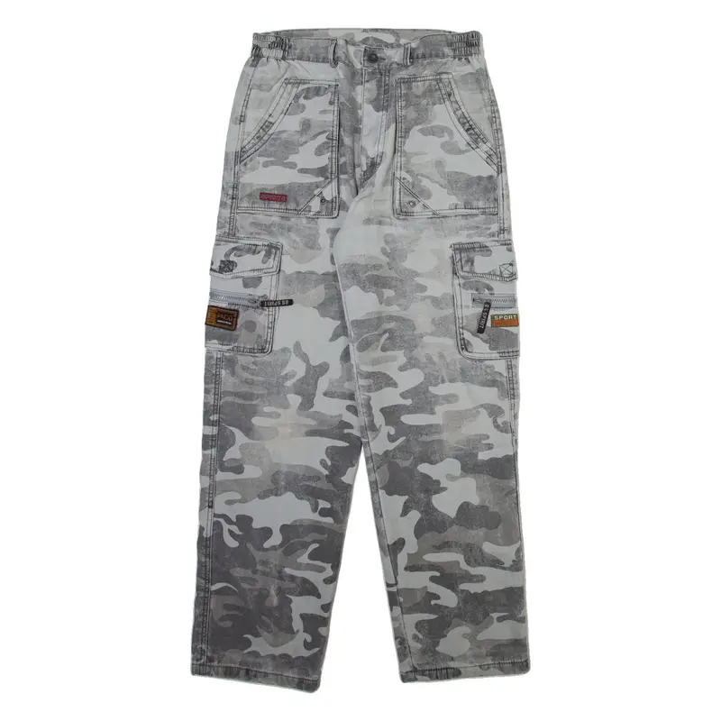 Camo Cargo Mens Trousers Grey Regular Straight W29 L30