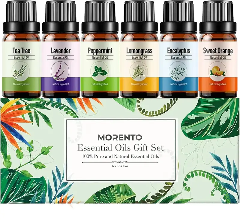 Essential Oil Set, MORENTO Top 6 Aromatherapy Oils Gift Set, Tea Tree, Lavender, Lemon Grass, Orange, Peppermint, Eucalyptus,...