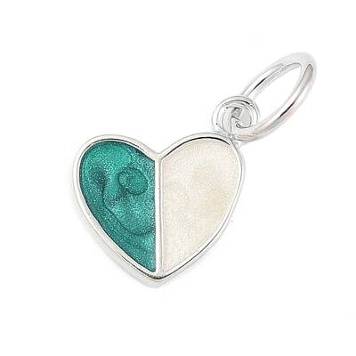 Two Tone 925 Sterling Silver Enamel Heart Charms