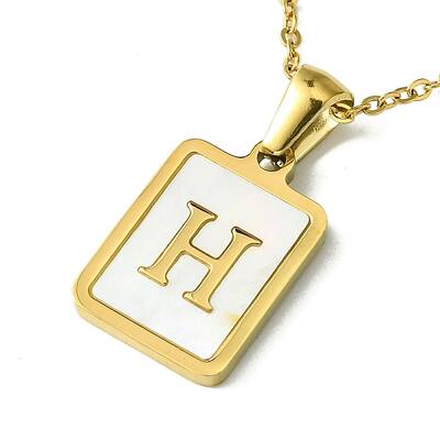 Ion Plating(IP) Rectangle with Initial Letter 304 Stainless Steel Pendant Necklace