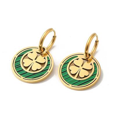 304 Stainless Steel Clover Dangle Hoop Earrings