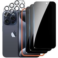 Suitable for iPhone 15/14/13/12/11 Pro Max privacy screen protector, 4-piece tempered glass anti spy, with 4-piece camera len...