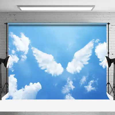 Angel Wings Blue Sky White Cloud Funeral Backdrop - Aperturee