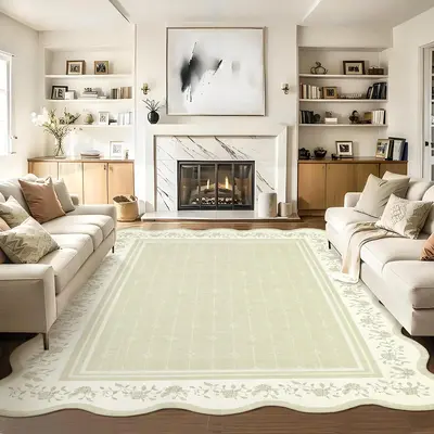 Garvee Scalloped Floral Washable Rug 9x12 Non-Slip Stain-Resistant Polyester Soft Modern Border Nursery Living Room