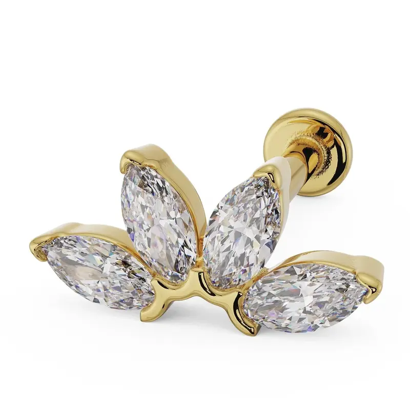 Sterling Silver with Yellow Gold Plated Marquise Cut Moissanite Helix Piercing