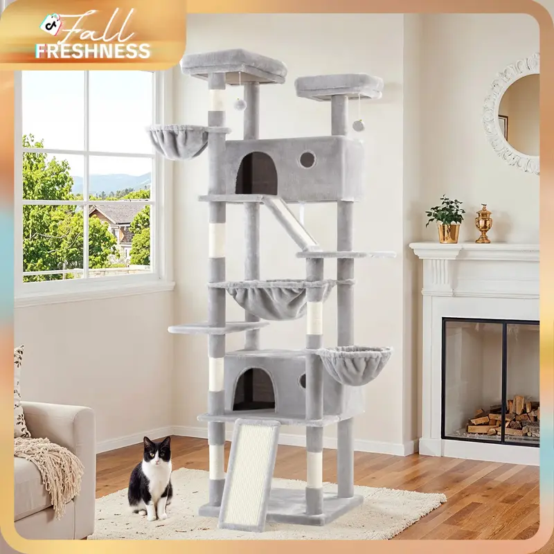 SHA CERLIN 81in Multi-Level Tall Cat Tree Tower,Larger Cat Condo Furniture with Hammock and Sisal Scratching Posts/Pet House#...