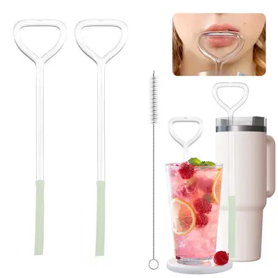 Anti-wrinkle Glass Straw Set, 3 Counts/set Including 2 Reusable Glass Straws and 1 Brush, Drinking Utensils for Home Kitchen,...