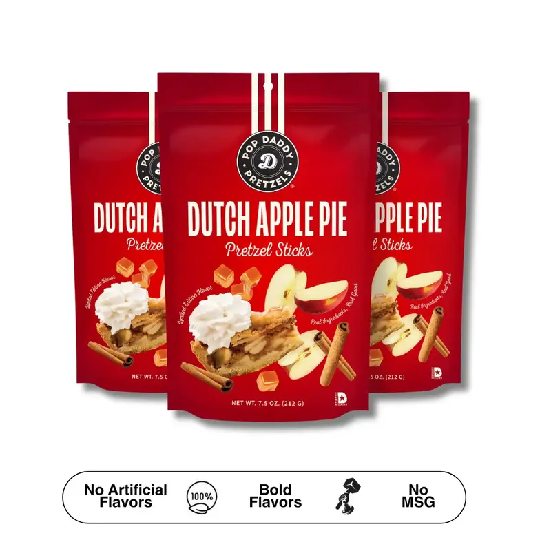 Pop Daddy Flavored Pretzels Sticks | Healthy Gourmet Pretzels Snacks | 7.5oz Individual Bags | 3 Pack | Dutch Apple Pie | Kos...