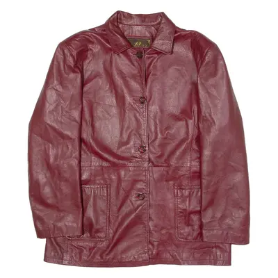 BRASIELLO PELLICCERIA Womens Trench Jacket Red Leather 80s UK 22