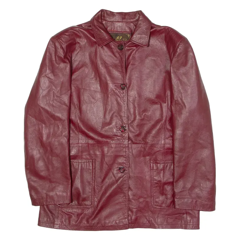 BRASIELLO PELLICCERIA Womens Trench Jacket Red Leather 80s UK 22