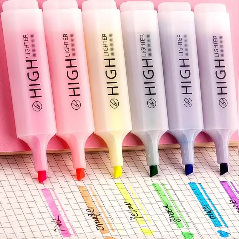 Multicolor Highlighters, 6 Counts Highlighter Pens, Mixed Color Highlighter, Drawing Noting Highlighting Pen for Students, Sc...