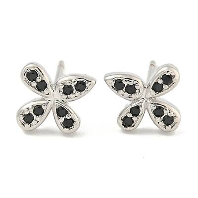 Rack Plating Brass Micro Pave Clear Cubic Zirconia Stud Earrings