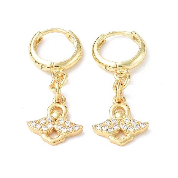 Clear Cubic Zirconia Angel Dangle Hoop Earrings