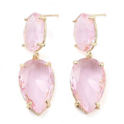 Glass Teardrop Dangle Stud Earrings