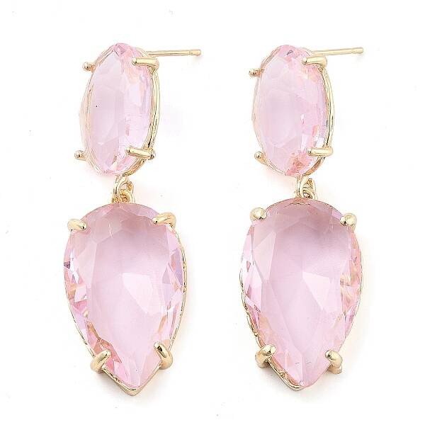 Glass Teardrop Dangle Stud Earrings